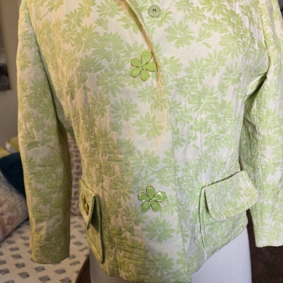Carlisle Vintage Green Floral Jacquard Jacket Blazer Size 8 Button Front - Picture 8 of 15